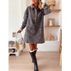 image:imagechouyatou Womens Spring Fall Long Sleeve Denim Polo Shirt Dress Button Up Jean Tunic Shift Mini Dress with PocketsBlack Gray