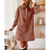 image:imagechouyatou Womens Spring Fall Long Sleeve Denim Polo Shirt Dress Button Up Jean Tunic Shift Mini Dress with PocketsBrown