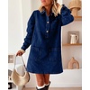 image:imagechouyatou Womens Spring Fall Long Sleeve Denim Polo Shirt Dress Button Up Jean Tunic Shift Mini Dress with PocketsDark Blue