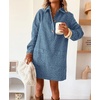 image:imagechouyatou Womens Spring Fall Long Sleeve Denim Polo Shirt Dress Button Up Jean Tunic Shift Mini Dress with PocketsLeopard Blue