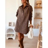 image:imagechouyatou Womens Spring Fall Long Sleeve Denim Polo Shirt Dress Button Up Jean Tunic Shift Mini Dress with PocketsLeopard Brown