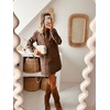 image:imagechouyatou Womens Spring Fall Long Sleeve Denim Polo Shirt Dress Button Up Jean Tunic Shift Mini Dress with PocketsLeopard Brown