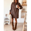 image:imagechouyatou Womens Spring Fall Long Sleeve Denim Polo Shirt Dress Button Up Jean Tunic Shift Mini Dress with PocketsLeopard Brown