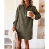 image:imagechouyatou Womens Spring Fall Long Sleeve Denim Polo Shirt Dress Button Up Jean Tunic Shift Mini Dress with PocketsLeopard Green