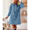 image:imagechouyatou Womens Spring Fall Long Sleeve Denim Polo Shirt Dress Button Up Jean Tunic Shift Mini Dress with PocketsLight Blue