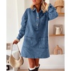 image:imagechouyatou Womens Spring Fall Long Sleeve Denim Polo Shirt Dress Button Up Jean Tunic Shift Mini Dress with PocketsMedium Blue