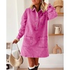 image:imagechouyatou Womens Spring Fall Long Sleeve Denim Polo Shirt Dress Button Up Jean Tunic Shift Mini Dress with PocketsRose Red