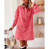image:imagechouyatou Womens Spring Fall Long Sleeve Denim Polo Shirt Dress Button Up Jean Tunic Shift Mini Dress with PocketsWatermelon Red