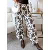 image:imagechouyatou Womens Wide Leg Jeans High Waisted Cow Print Ankle Length Stretchy Denim Pants with PocketsWhite