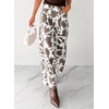 image:imagechouyatou Womens Wide Leg Jeans High Waisted Cow Print Ankle Length Stretchy Denim Pants with PocketsWhite