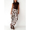 image:imagechouyatou Womens Wide Leg Jeans High Waisted Cow Print Ankle Length Stretchy Denim Pants with PocketsWhite