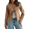 image:imageCHOUYATOU Womens Collarless Denim Trucker Jacket Button Front Y2K Business Causal Denim Jacket CoatKhaki