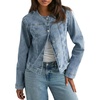 image:imageCHOUYATOU Womens Collarless Denim Trucker Jacket Button Front Y2K Business Causal Denim Jacket CoatLight Blue