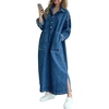 image:imagechouyatou Womens Casual Long Sleeve Maxi Denim Dress Fall Spring Loose 12 Button Down Tunic Jean DressBlue