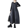 image:imagechouyatou Womens Elegant Denim Tank Dress Overall Loose Fit A Line Flare Pinafore Midi jumper Jean DressBlack Grey