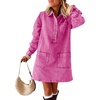 image:imagechouyatou Womens Spring Fall Long Sleeve Denim Polo Shirt Dress Button Up Jean Tunic Shift Mini Dress with PocketsRose Red