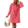 image:imagechouyatou Womens Spring Fall Long Sleeve Denim Polo Shirt Dress Button Up Jean Tunic Shift Mini Dress with PocketsWatermelon Red