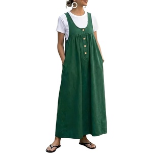 image:imageCHOUYATOU Womens Elegant Overall Dress Sleeveless Scoop Neck A Line Flowy Maxi Jumper Dress with PocketsGreen