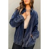 image:imageCHOUYATOU Womens Boyfriend Turndown Collar Denim Trucker Jacket Zip Up Distressed Denim Jacket CoatDark Blue