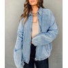 image:imageCHOUYATOU Womens Boyfriend Turndown Collar Denim Trucker Jacket Zip Up Distressed Denim Jacket CoatLight Blue