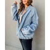 image:imageCHOUYATOU Womens Boyfriend Turndown Collar Denim Trucker Jacket Zip Up Distressed Denim Jacket CoatLight Blue