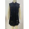 image:imagechoutyou Womens Casual Frayed Tassel Hem Ripped Holes Mid Long Denim Vest CoatBlack
