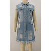 image:imagechoutyou Womens Casual Frayed Tassel Hem Ripped Holes Mid Long Denim Vest CoatBlue