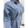 image:imagechouyatou Womens Bishop Sleeve Button Down MidLength Peplum Denim Jacket CoatLight Blue