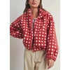 image:imagechouyatou Womens Fall Winter Checkered Stand Collar Sherpa Jacket Y2K Fleece Plaid Zip Up Faux Fur CoatRed