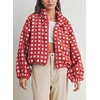image:imagechouyatou Womens Fall Winter Checkered Stand Collar Sherpa Jacket Y2K Fleece Plaid Zip Up Faux Fur CoatRed