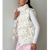 image:imagechouyatou Womens Floral Print Winter Quilted Puffer Vest Y2K Casual Loose Sleeveless Down Puffer JacketPink Flower
