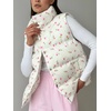 image:imagechouyatou Womens Floral Print Winter Quilted Puffer Vest Y2K Casual Loose Sleeveless Down Puffer JacketPink Flower