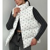 image:imagechouyatou Womens Floral Print Winter Quilted Puffer Vest Y2K Casual Loose Sleeveless Down Puffer JacketWhite Grey