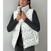 image:imagechouyatou Womens Floral Print Winter Quilted Puffer Vest Y2K Casual Loose Sleeveless Down Puffer JacketWhite Grey