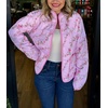 image:imagechouyatou Womens Vintage Floral Print Puffer Quilted Jacket Stand Collar Open Front Lightweight Puffy Down CoatPink