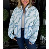 image:imagechouyatou Womens Vintage Floral Print Puffer Quilted Jacket Stand Collar Open Front Lightweight Puffy Down CoatSky Blue
