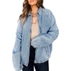 image:imageCHOUYATOU Womens Boyfriend Turndown Collar Denim Trucker Jacket Zip Up Distressed Denim Jacket CoatLight Blue