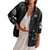 image:imagechouyatou Womens 2025 Fall Embroidery Denim Jacket Vintage Boyfriend Casual Oversized Jean JacketBlack