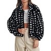 image:imagechouyatou Womens Fall Winter Checkered Stand Collar Sherpa Jacket Y2K Fleece Plaid Zip Up Faux Fur CoatBlack