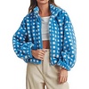 image:imagechouyatou Womens Fall Winter Checkered Stand Collar Sherpa Jacket Y2K Fleece Plaid Zip Up Faux Fur CoatBlue