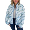 image:imagechouyatou Womens Vintage Floral Print Puffer Quilted Jacket Stand Collar Open Front Lightweight Puffy Down CoatSky Blue