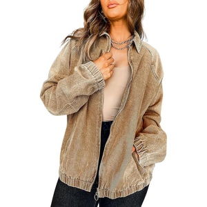 image:imageCHOUYATOU Womens Boyfriend Turndown Collar Denim Trucker Jacket Zip Up Distressed Denim Jacket CoatKhaki