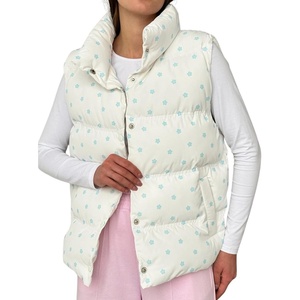 image:imagechouyatou Womens Floral Print Winter Quilted Puffer Vest Y2K Casual Loose Sleeveless Down Puffer JacketWhite Blue