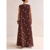 image:imagechouyatou Womens Boho Polka Dot Maxi Dress Sexy U Neck Pleated Swing Beach Party Tank Sun Long DressCoffee