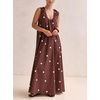 image:imagechouyatou Womens Boho Polka Dot Maxi Dress Sexy U Neck Pleated Swing Beach Party Tank Sun Long DressCoffee