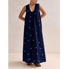 image:imagechouyatou Womens Boho Polka Dot Maxi Dress Sexy U Neck Pleated Swing Beach Party Tank Sun Long DressNavy