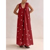 image:imagechouyatou Womens Boho Polka Dot Maxi Dress Sexy U Neck Pleated Swing Beach Party Tank Sun Long DressRed