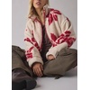image:imagechouyatou Womens Fuzzy Fleece Cute Floral Faux Fur Coat Oversized Stand Collar Zip Up Winter Sherpa JacketApricot