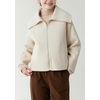 image:imagechouyatou Womens Winter Wool Cropped Jacket Coat Lapel Collar Zip Up Loose Short OuterwearBeige