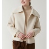 image:imagechouyatou Womens Winter Wool Cropped Jacket Coat Lapel Collar Zip Up Loose Short OuterwearBeige